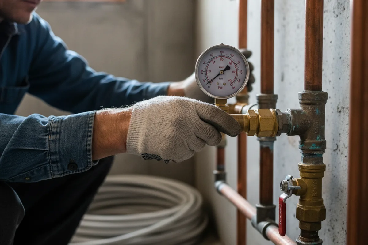 Pressure testing a repaired line during Water Line Repair in Hurley